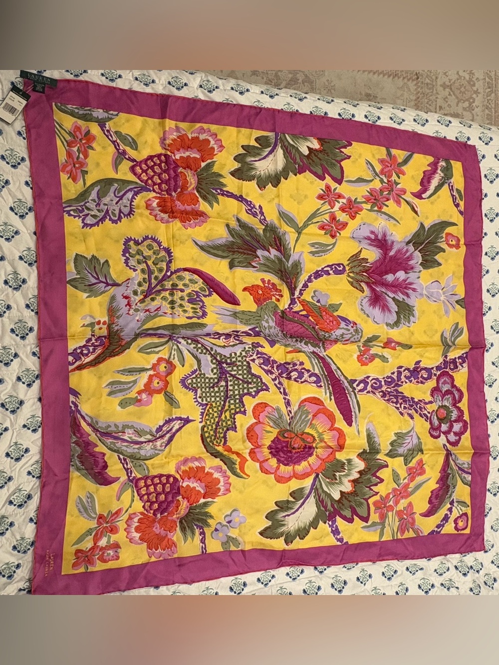 Lauren Ralph Lauren NWT Silk Tropical Bird Motif